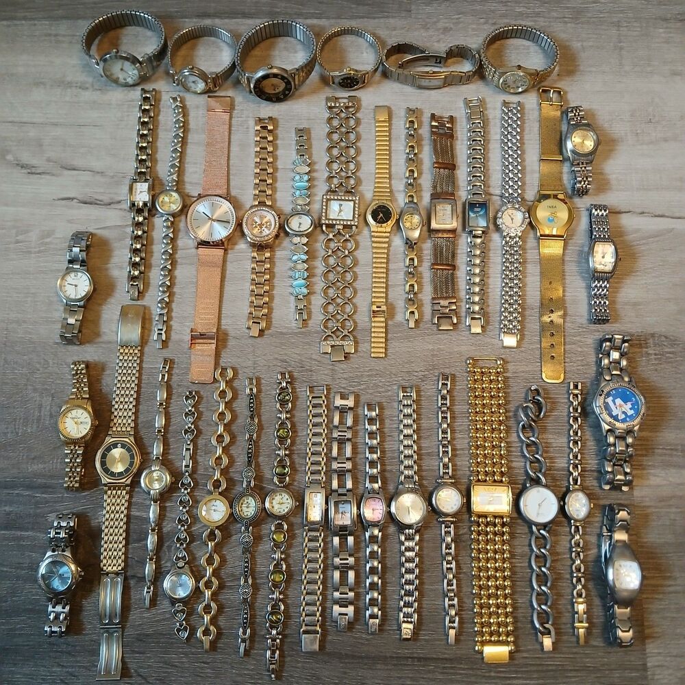 Lot 35+ Watches Parts/Repair ALL Metal Fossil Jaclyn Smith Anne Klein Carriage